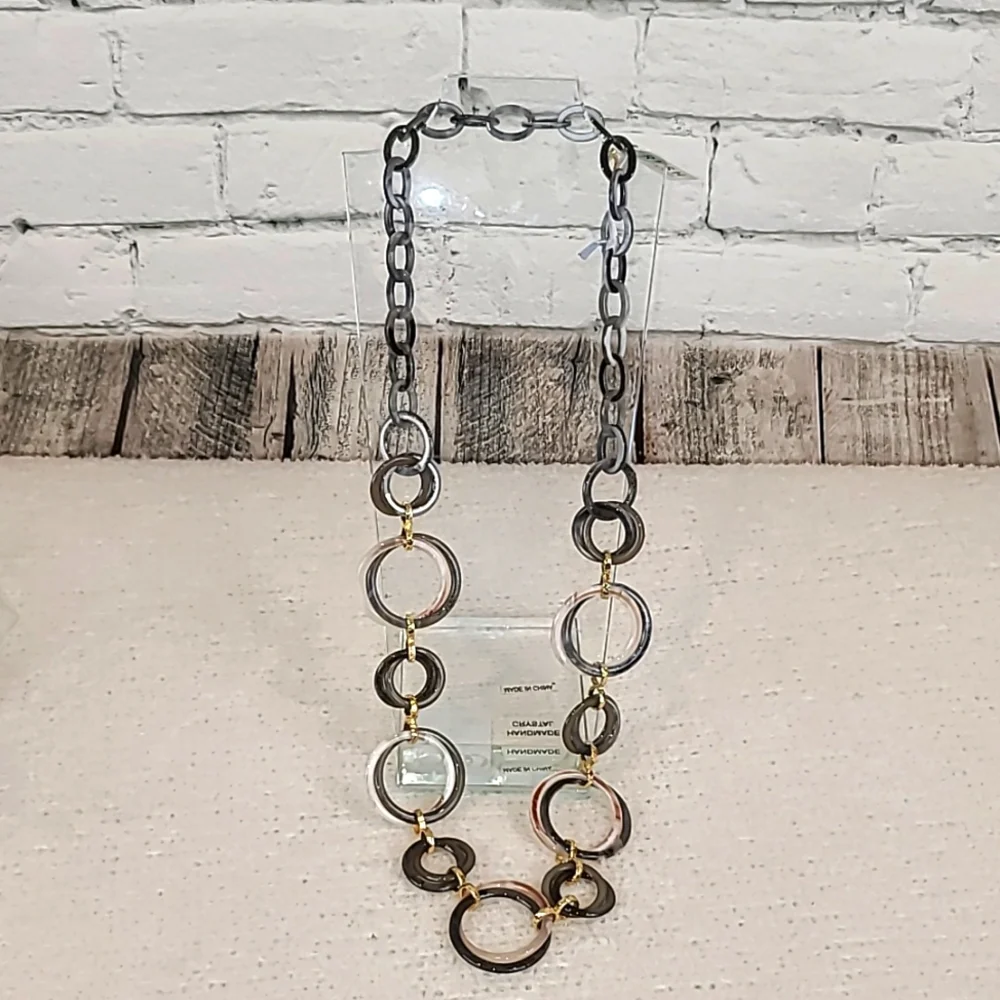 Rush by Denis & Charles Boho Chunky Circle Marbled Link Statement Necklace - NWT